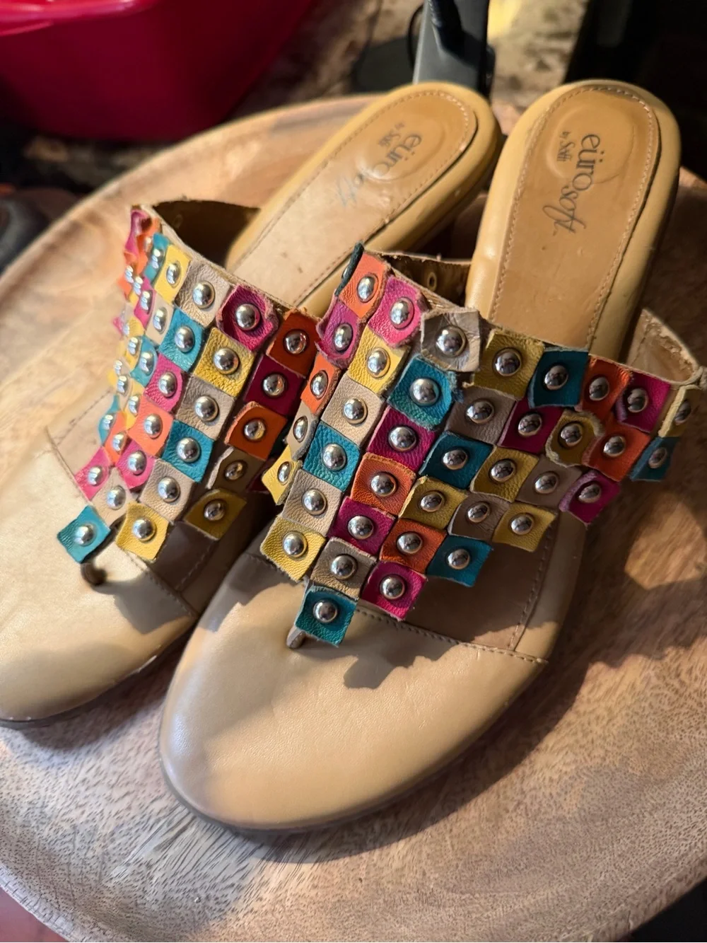 Eurosoft by Sofft Leather Multicolor Studded Slide Sandals Size 10M